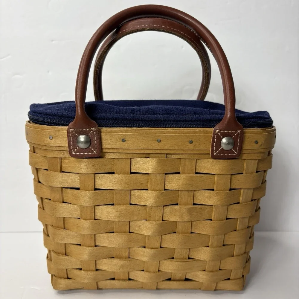 2003 Signed Longaberger Small Boardwalk Basket Zipper‎ Liner Protector Purse Vtg
